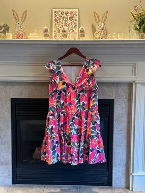 Pink Floral Ruffle Tiered Midi Dress